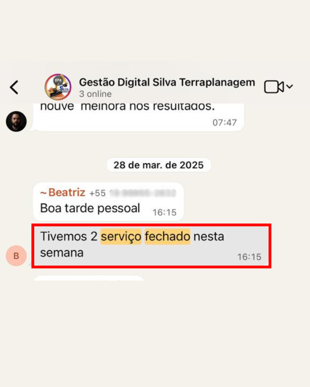 Print WhatsApp - 2 serviços fechados