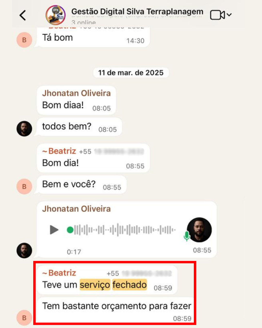 Print WhatsApp - Tá bom, serviço fechado